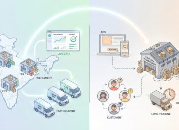 E-commerce supply chain planning showing inventory flow, fast delivery, and fulfilment execution