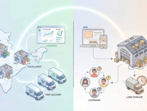 E-commerce supply chain planning showing inventory flow, fast delivery, and fulfilment execution